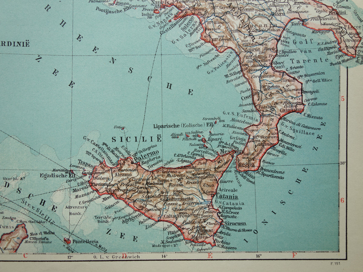 Alte Karte von Italien aus dem Jahr 1935 Originale Vintage-Landkarte von Italien (Niederländisch)