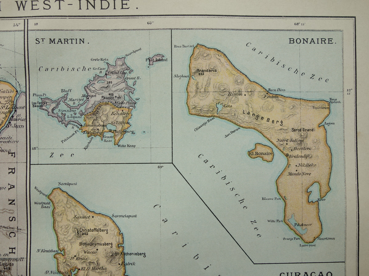 Suriname oude kaart uit 1911 originele antieke Nederlandse landkaart van Suriname en Caraïbisch gebied West-Indië