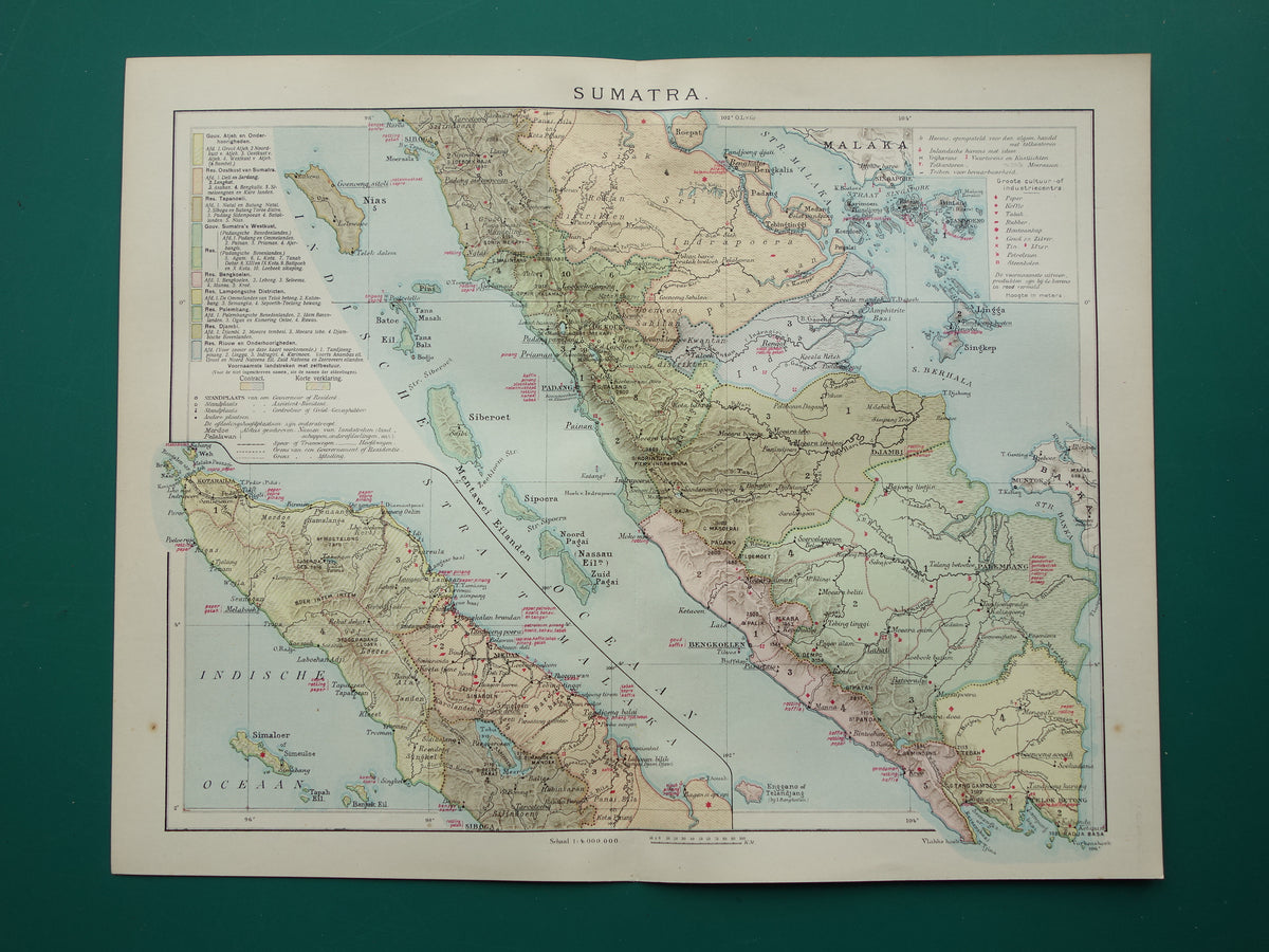Sumatra Indonesia antique map from 1911