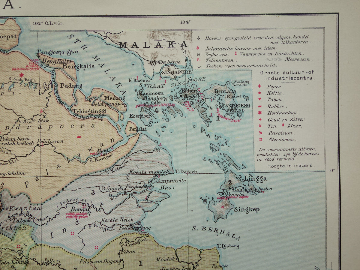 Sumatra alte Karte von Sumatra Indonesien 1911 original antike niederländische Karte historische Karten Sumatra Medan Palembang
