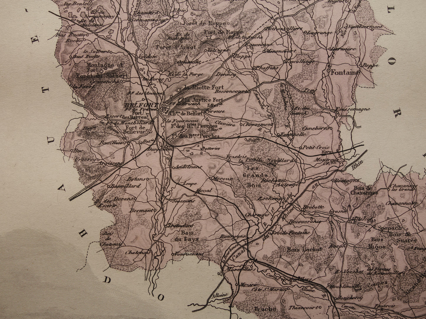 Territoire de Belfort Old map of department in France from 1886 original antique hand-colored map Belfort