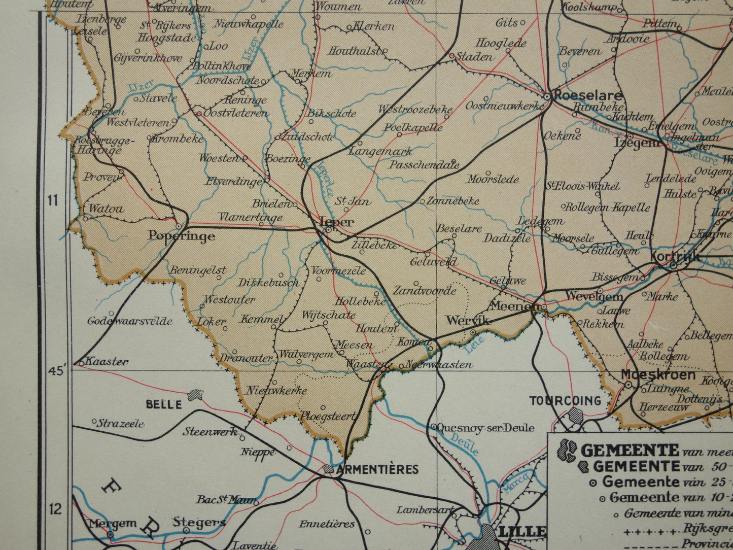 WESTVLAANDEREN Oude kaart van provincie Westvlaanderen België uit 1938 Originele vintage Nederlandse landkaart