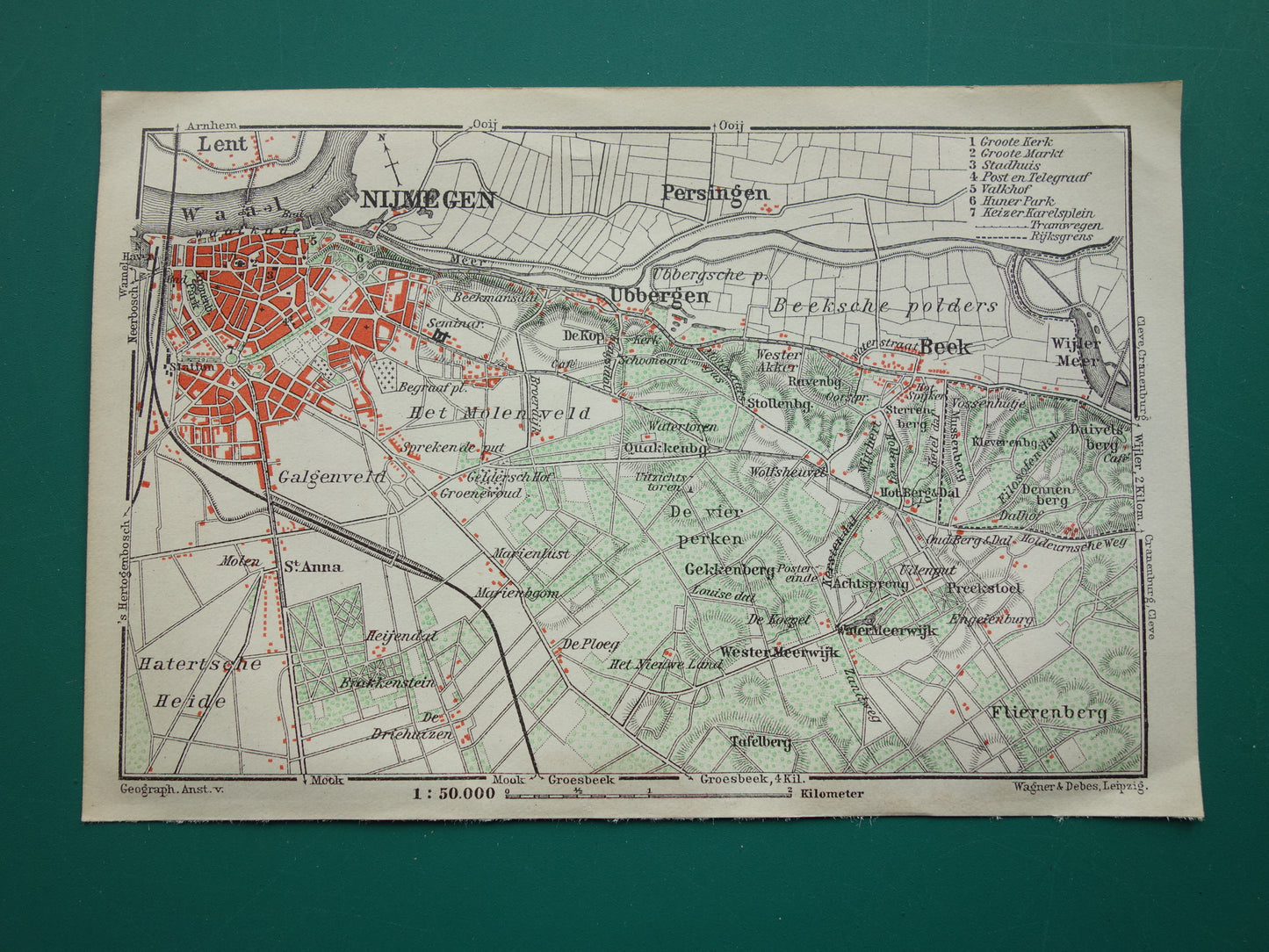 NIJMEGEN old map of Nijmegen Beek Ubbergen from 1910 small original antique map