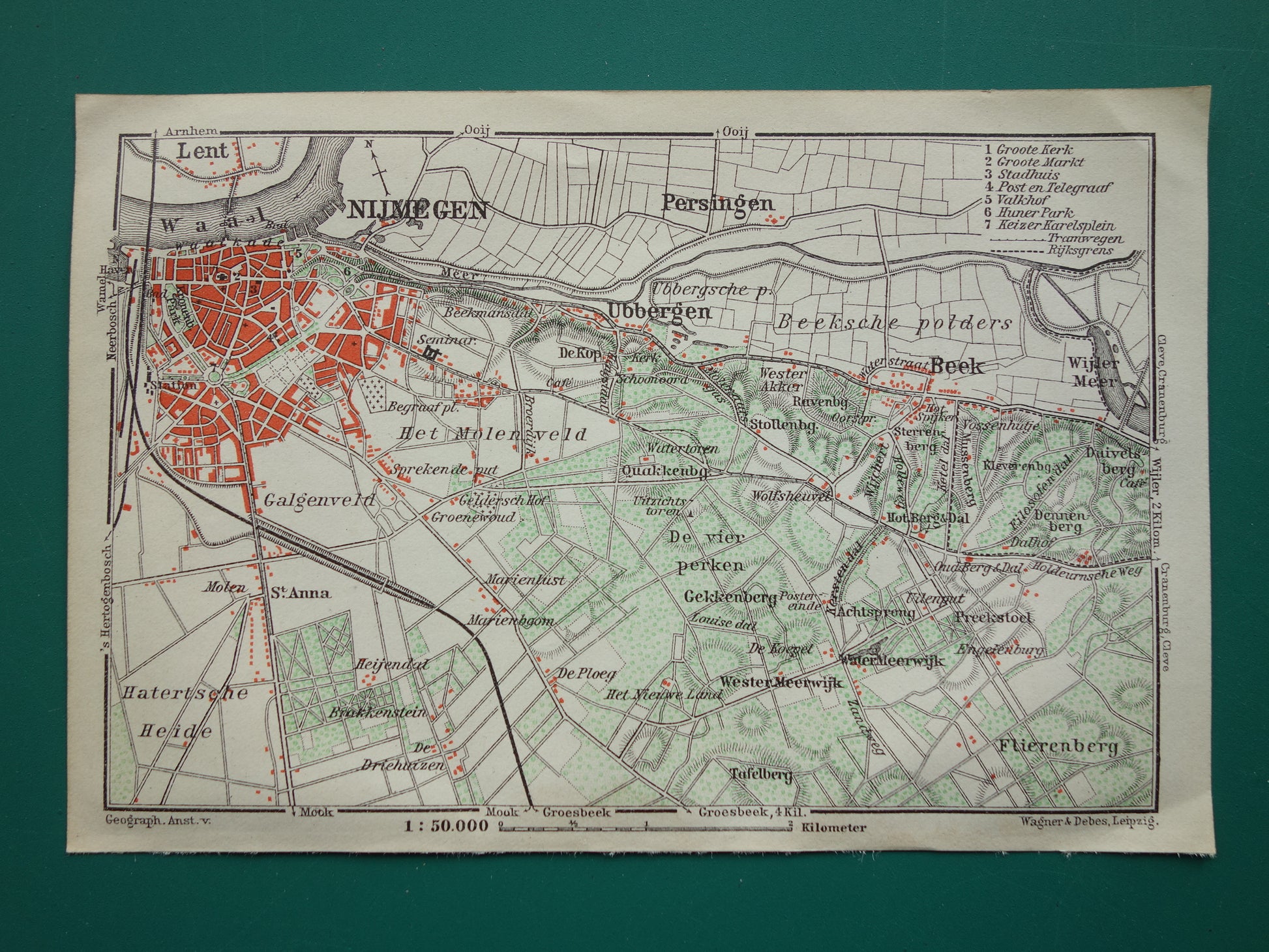 NIJMEGEN oude landkaart van Nijmegen Beek Ubbergen uit 1910 kleine originele antieke kaart
