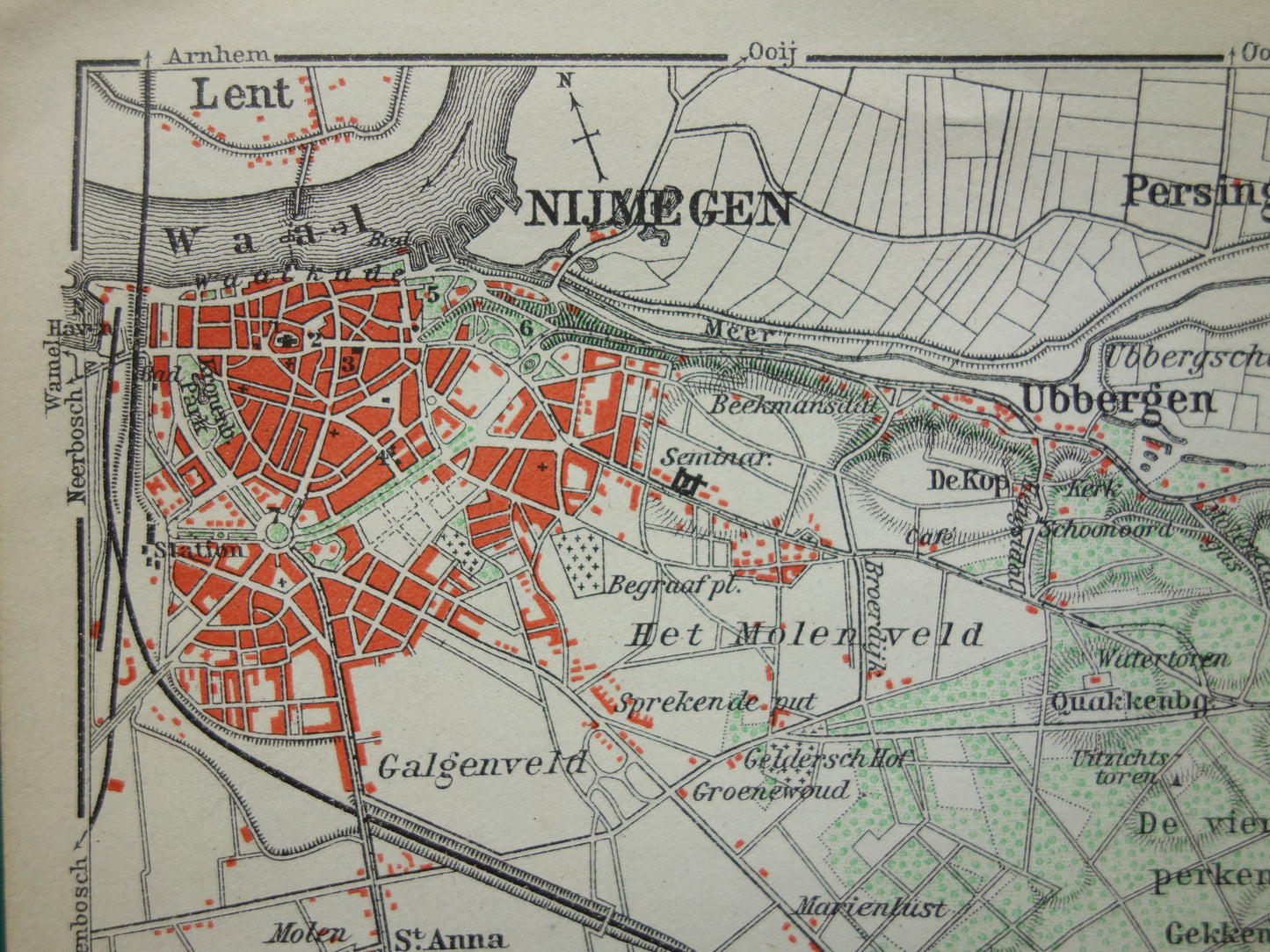 NIJMEGEN old map of Nijmegen Beek Ubbergen from 1910 small original antique map