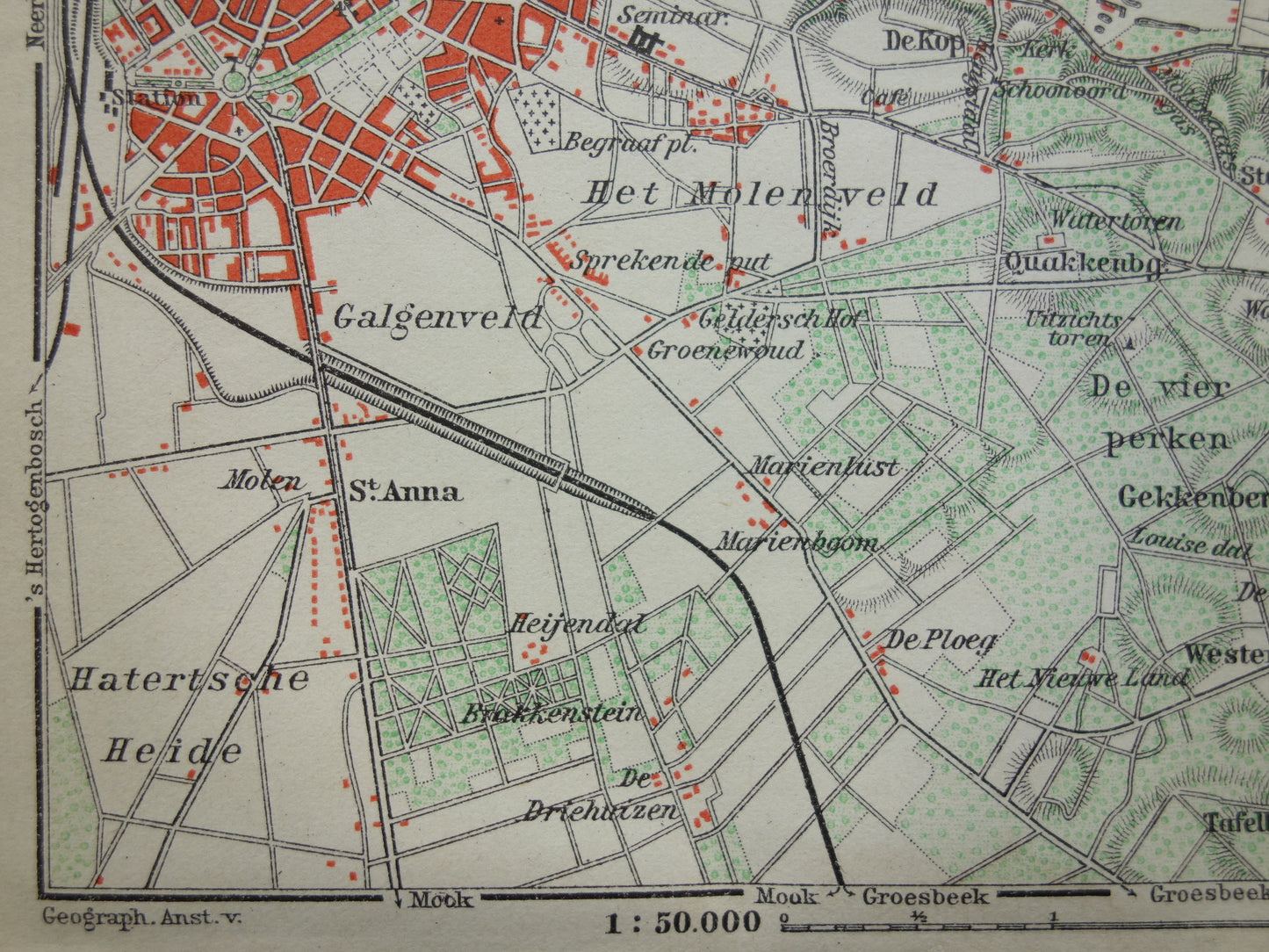 NIJMEGEN old map of Nijmegen Beek Ubbergen from 1910 small original antique map