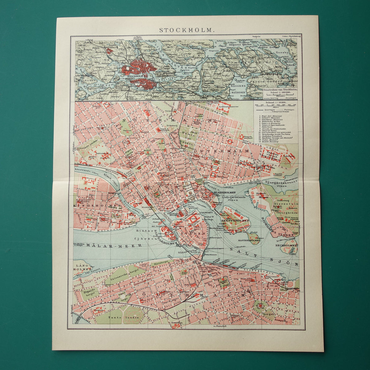 Stockholm oude kaart uit 1911 originele antieke Nederlandse plattegrond van Stockholm Zweden