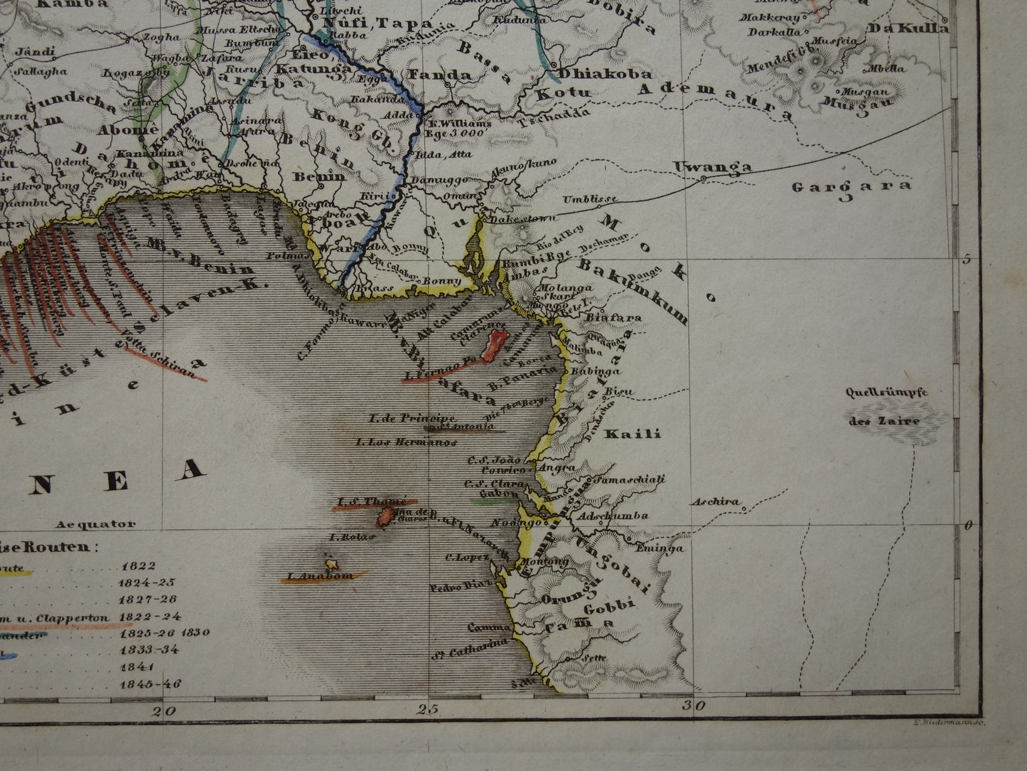 West Africa Old map of Nigeria Ghana Ivory Coast 170+ year old hand-colored map