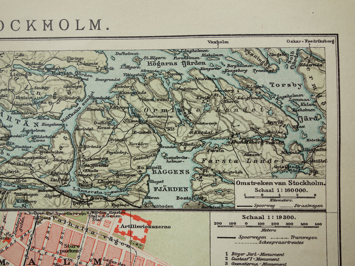 Stockholm oude kaart uit 1911 originele antieke Nederlandse plattegrond van Stockholm Zweden