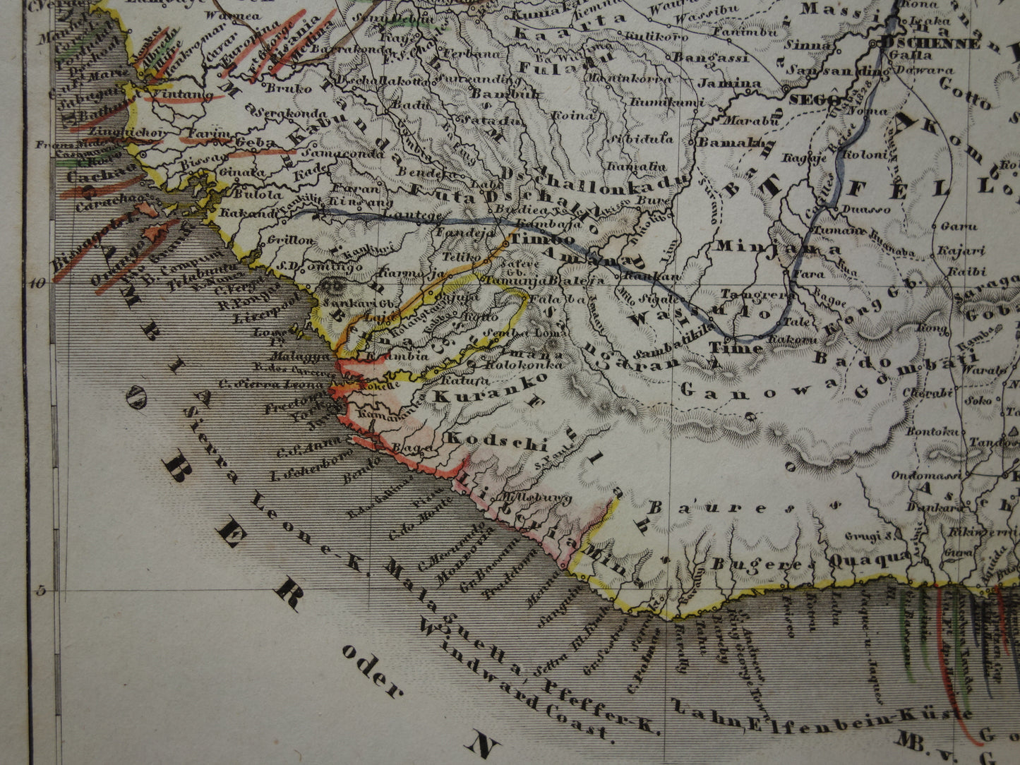 West Africa Old map of Nigeria Ghana Ivory Coast 170+ year old hand-colored map