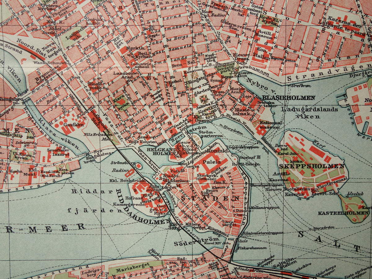 Stockholm oude kaart uit 1911 originele antieke Nederlandse plattegrond van Stockholm Zweden