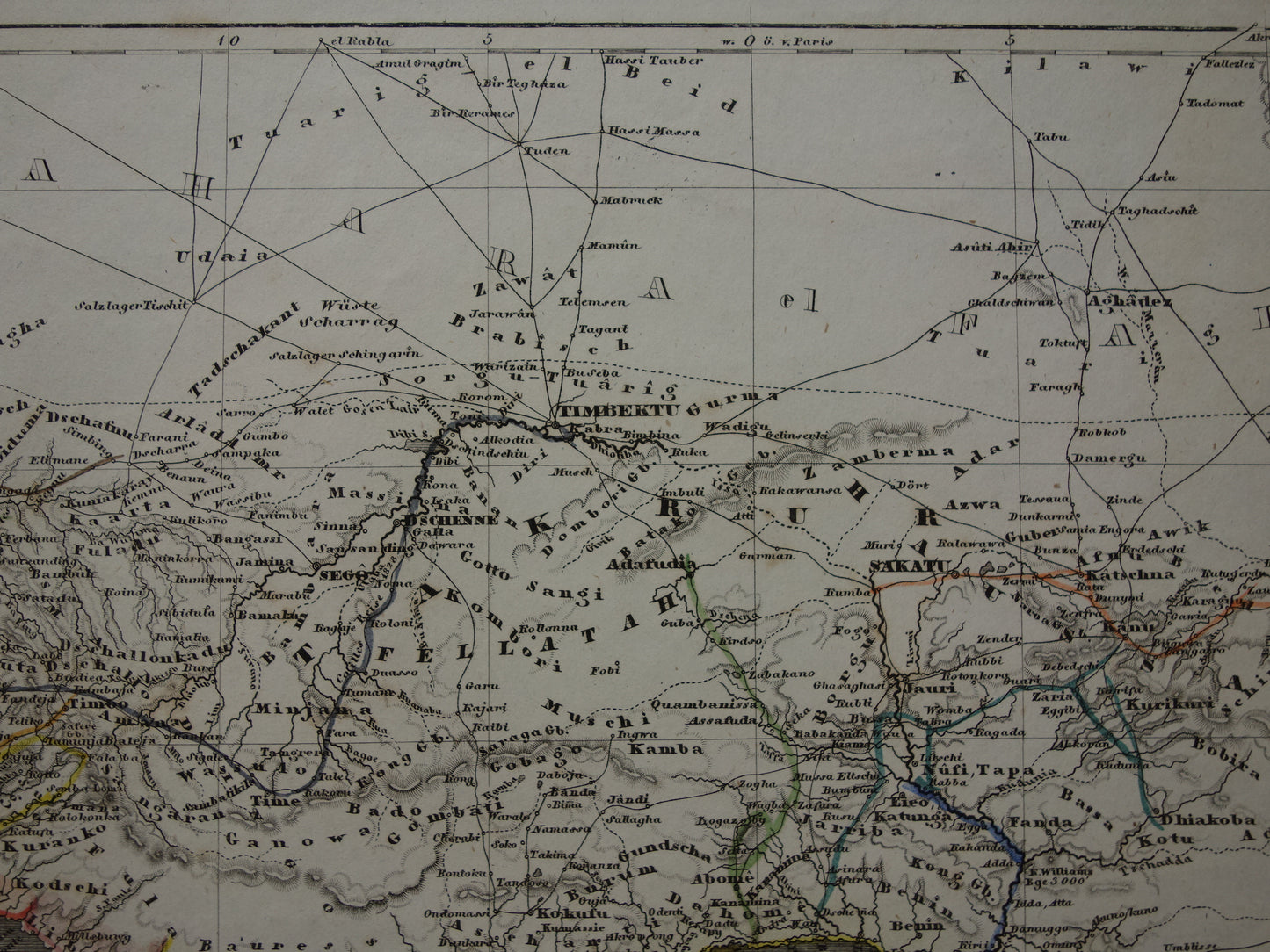 West Africa Old map of Nigeria Ghana Ivory Coast 170+ year old hand-colored map