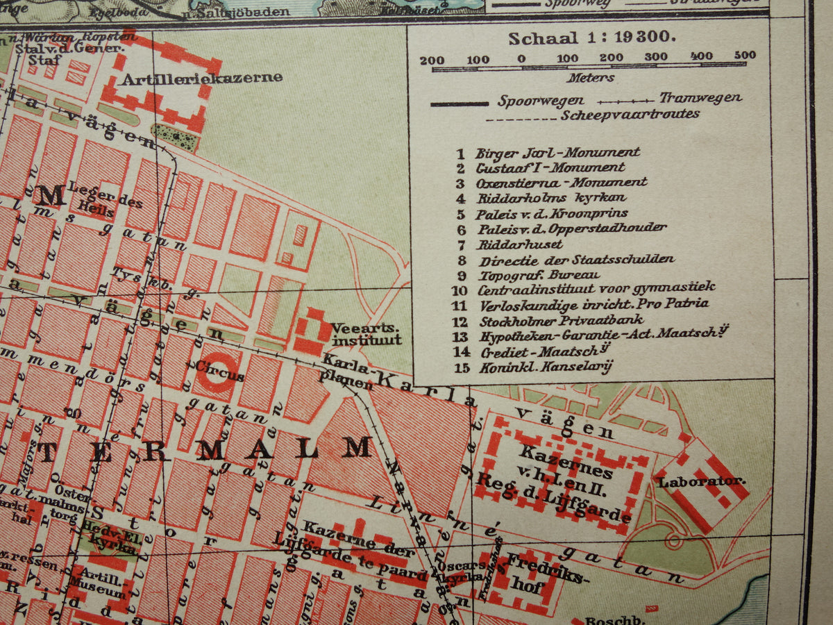 Stockholm oude kaart uit 1911 originele antieke Nederlandse plattegrond van Stockholm Zweden