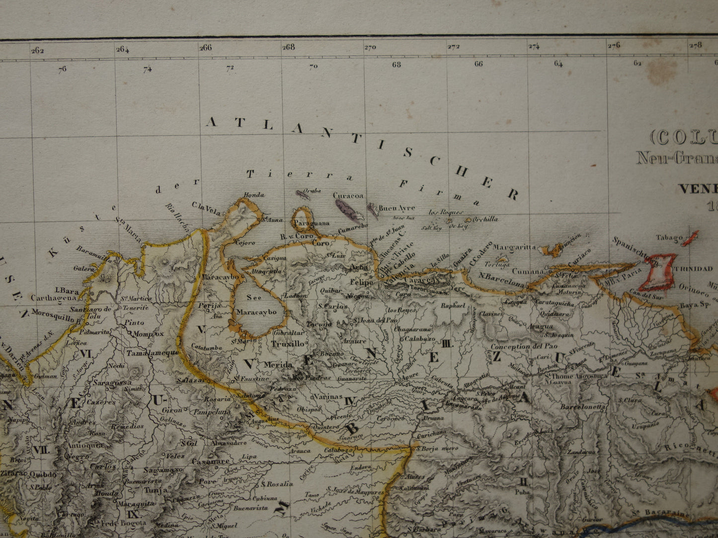 COLOMBIA Old map of Ecuador Venezuela 175+ year old hand-colored map of South America Andes Mountains