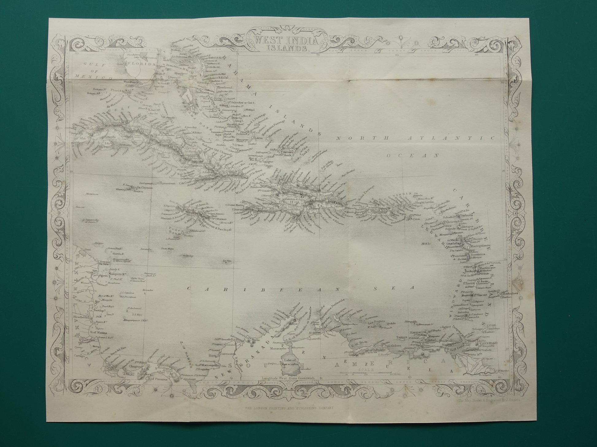 Caraïben vintage landkaart van het Caraïbisch gebied uit 1860 Originele antieke Engelse kaart