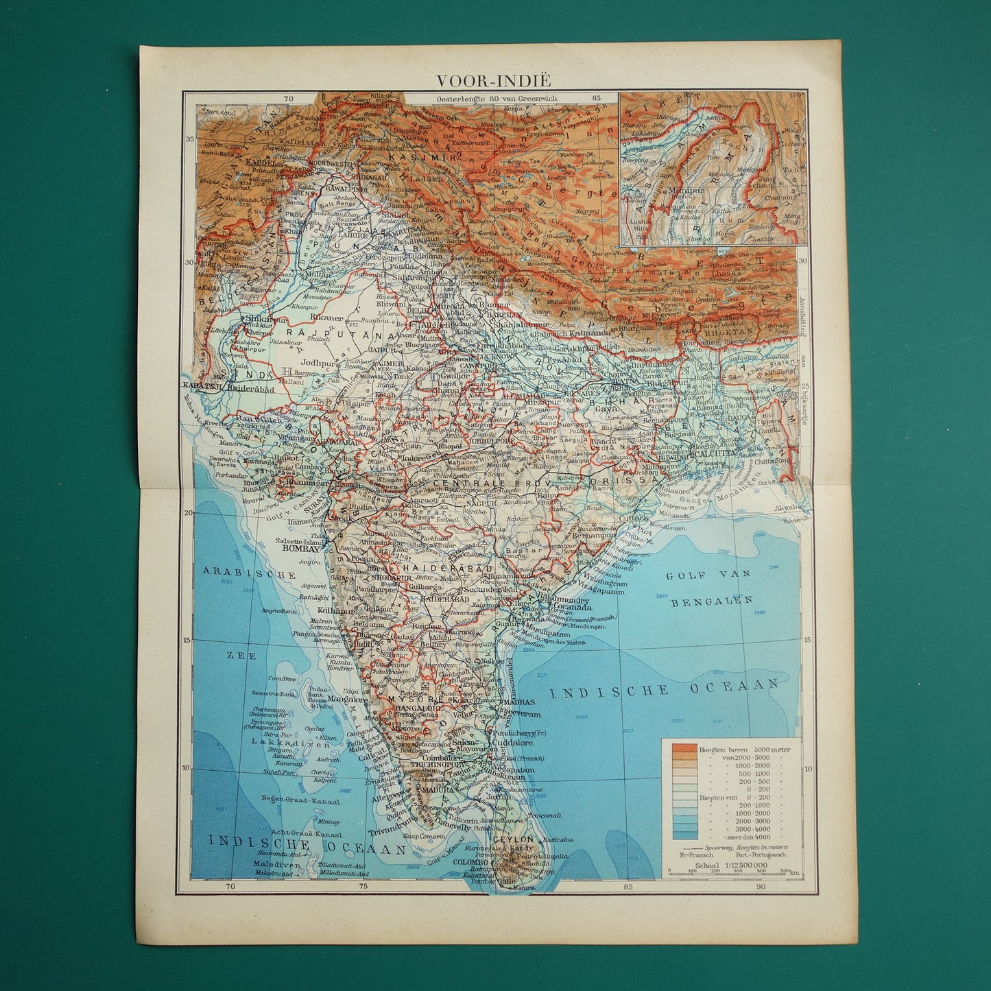 vintage hoogtekaart van India
