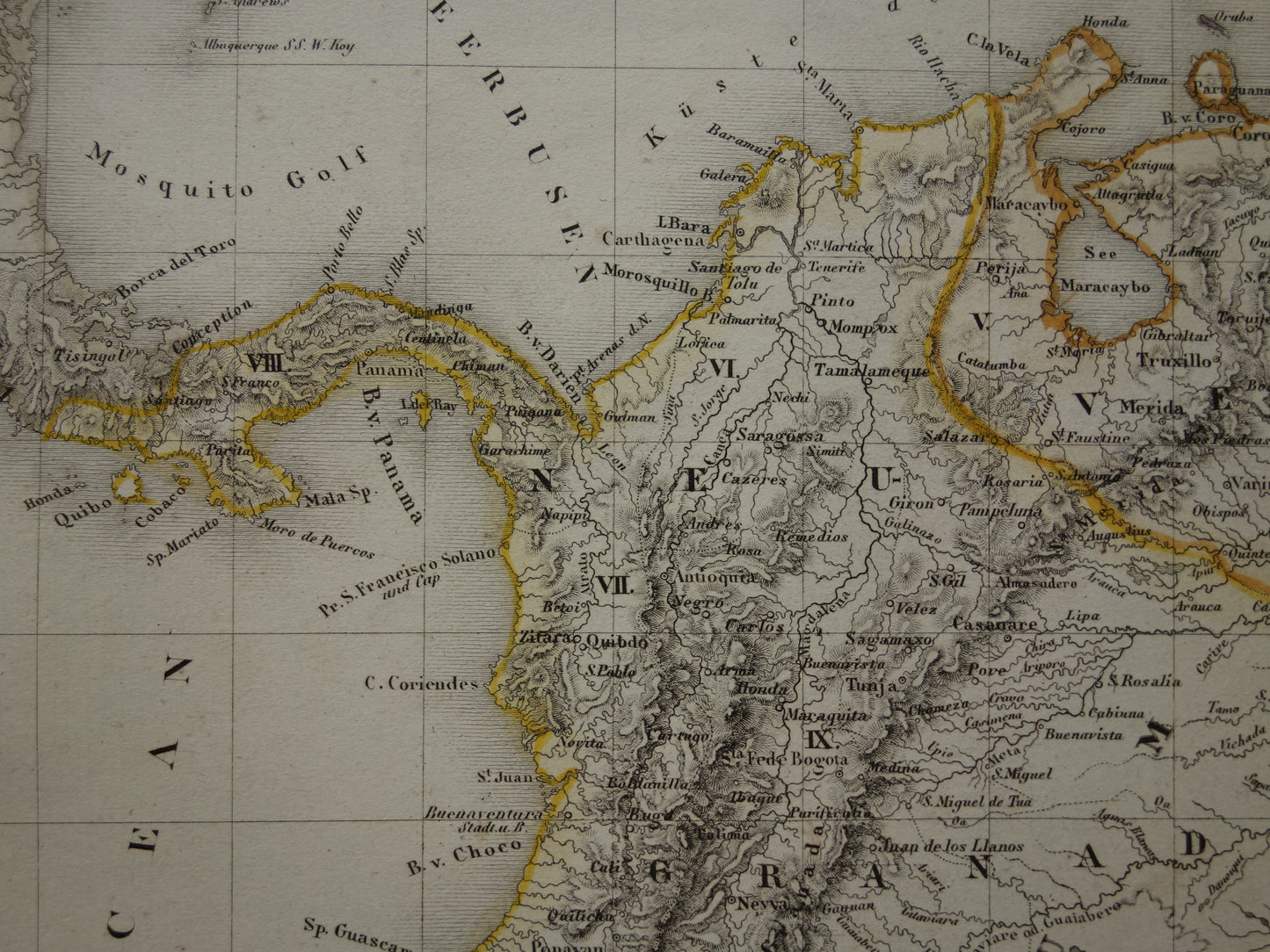 COLOMBIA Old map of Ecuador Venezuela 175+ year old hand-colored map of South America Andes Mountains