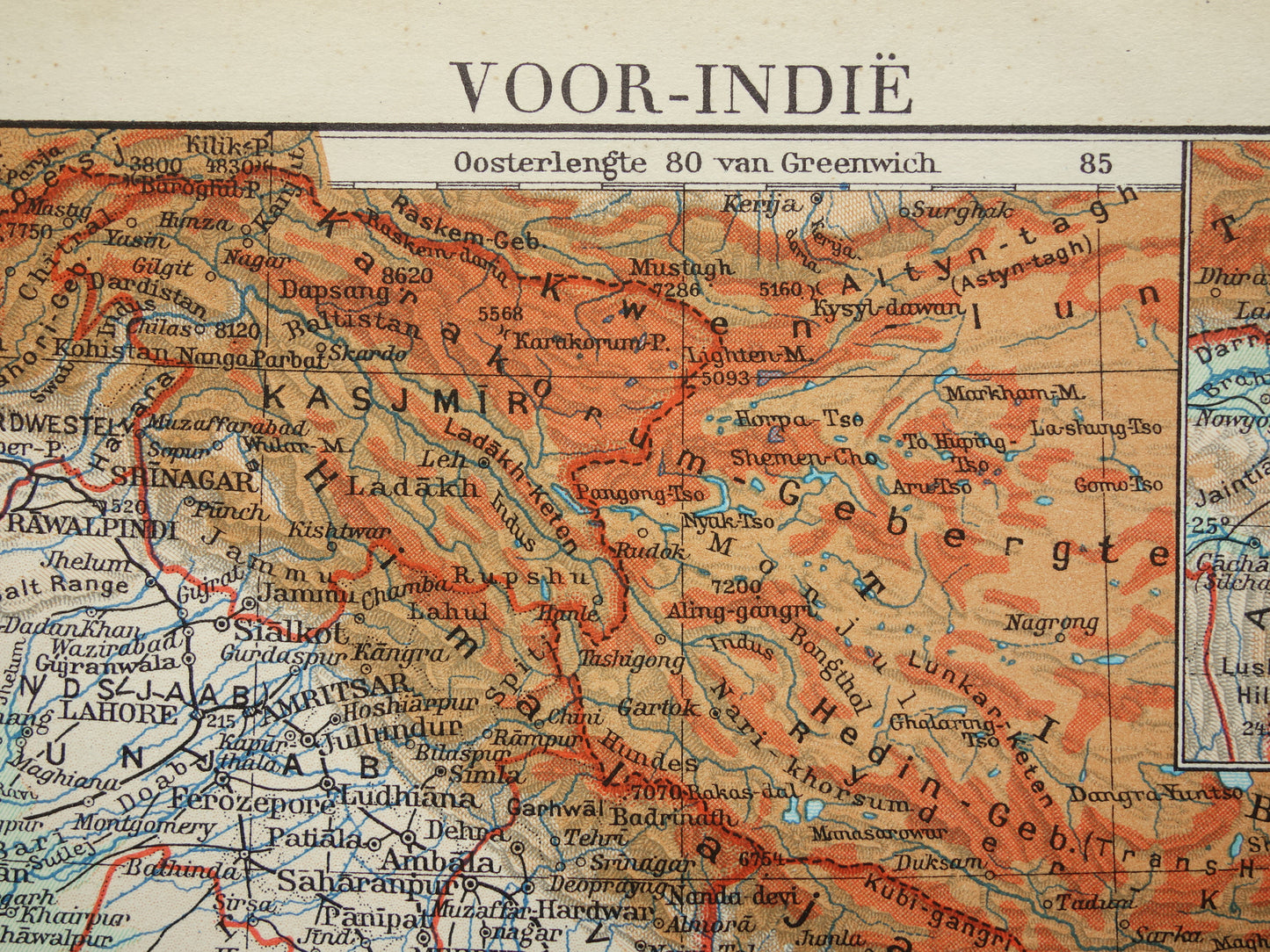 Old map of India from 1938 original vintage Dutch map of India relief map