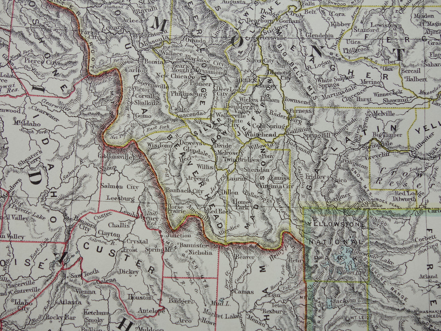 Old map USA 1888 original antique map Idaho Wyoming Montana North and South Dakota USA