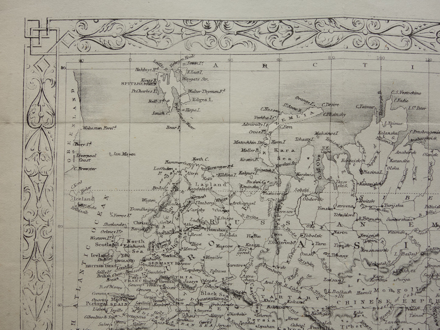 WERELDKAART vintage landkaart van de Wereld uit 1860 Originele antieke Engelse kaart