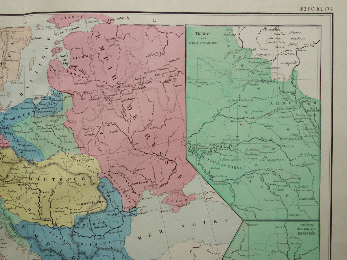 NAPOLEON Oude kaart van Europa in 1813 Napoleontische Rijk Antieke landkaart uit 1859 Originele Franse geschiedeniskaart