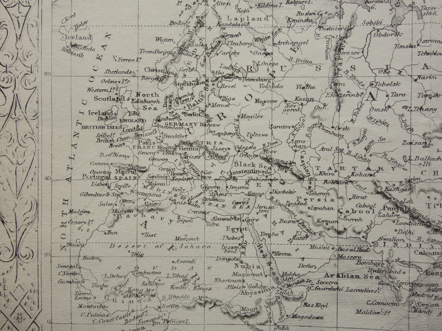 WERELDKAART vintage landkaart van de Wereld uit 1860 Originele antieke Engelse kaart