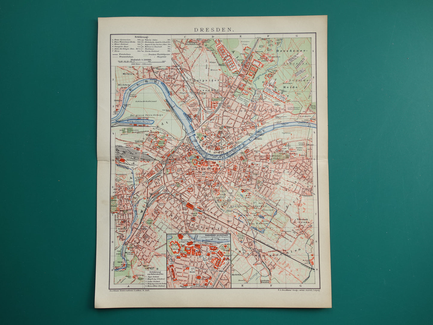 DRESDEN Old map of Dresden Germany from 1911 original antique German city map