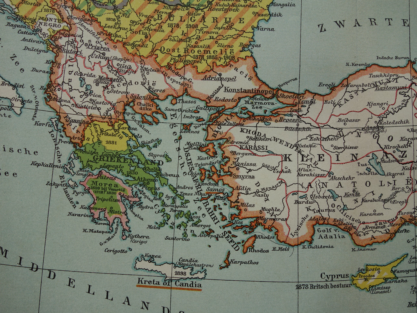Turkish Empire History Map 1910 Original Old Vintage Map European Turkey Antique Maps Balkans