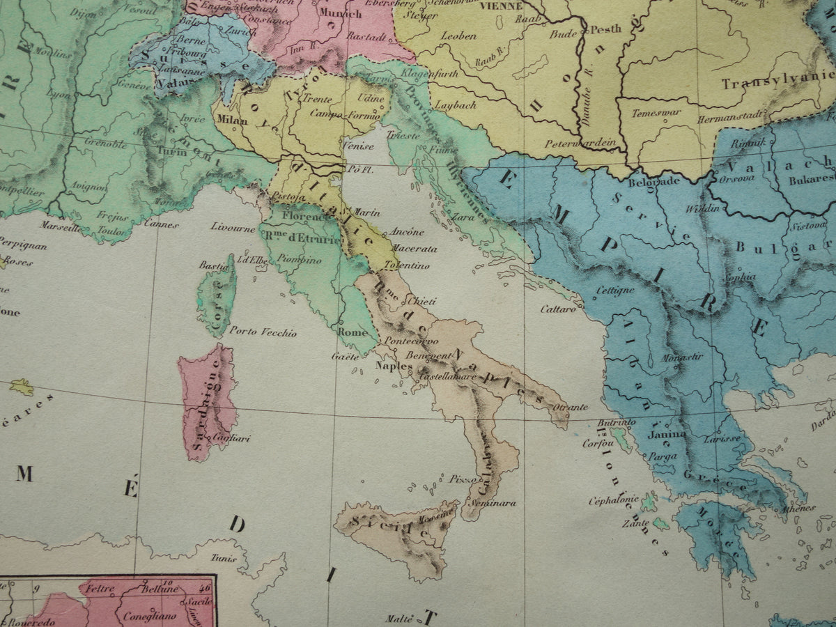 NAPOLEON Oude kaart van Europa in 1813 Napoleontische Rijk Antieke landkaart uit 1859 Originele Franse geschiedeniskaart