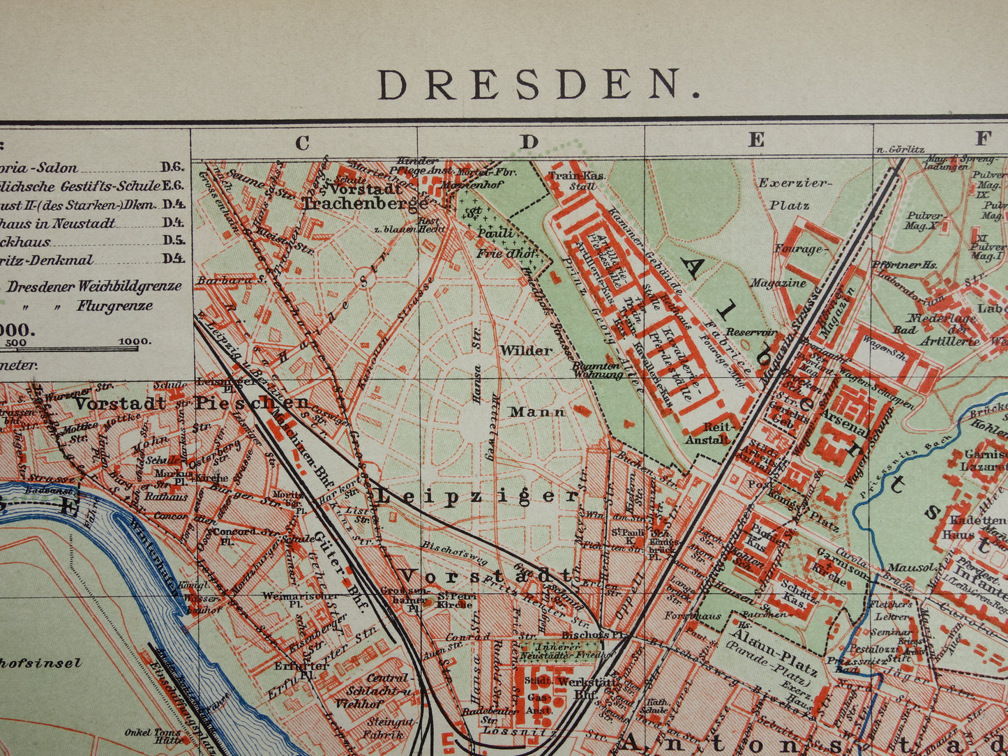 DRESDEN oude kaart van Dresden Duitsland uit 1911 originele antieke Duitse plattegrond