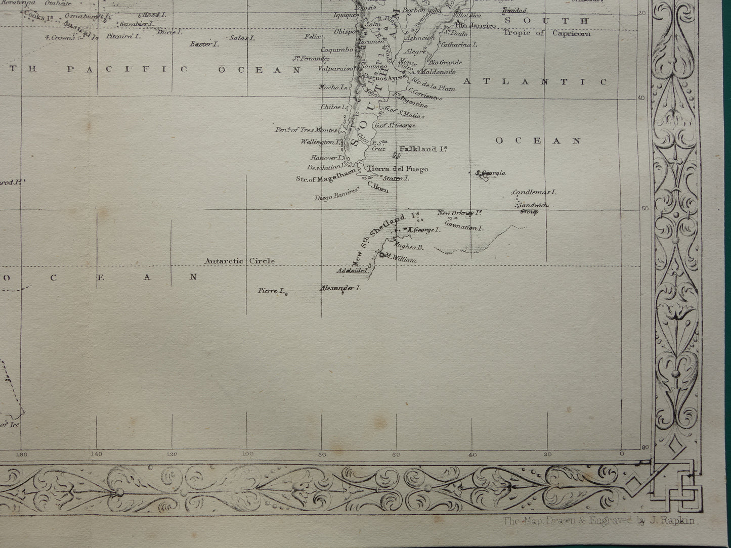 WERELDKAART vintage landkaart van de Wereld uit 1860 Originele antieke Engelse kaart