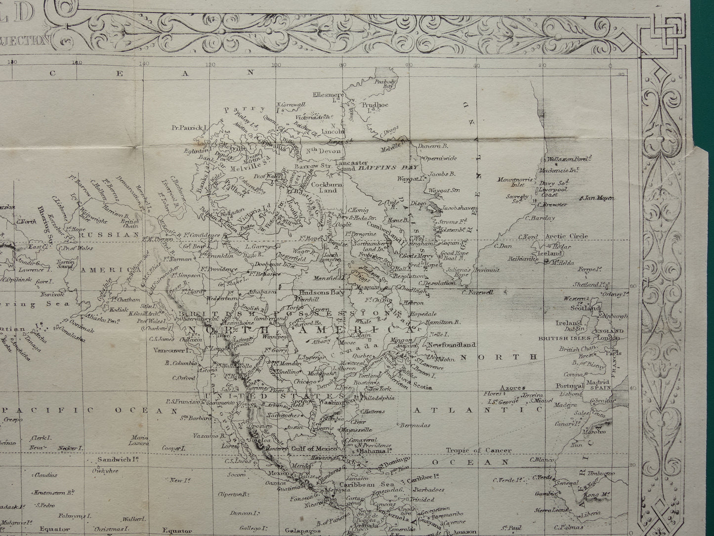 WERELDKAART vintage landkaart van de Wereld uit 1860 Originele antieke Engelse kaart