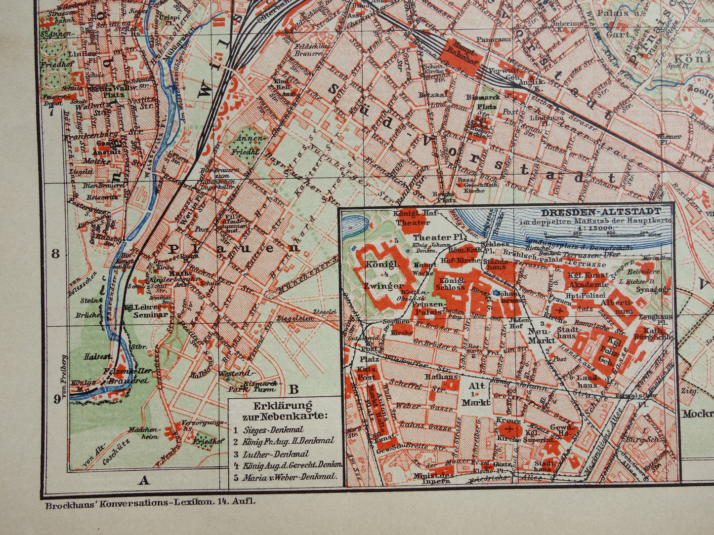 DRESDEN Old map of Dresden Germany from 1911 original antique German city map