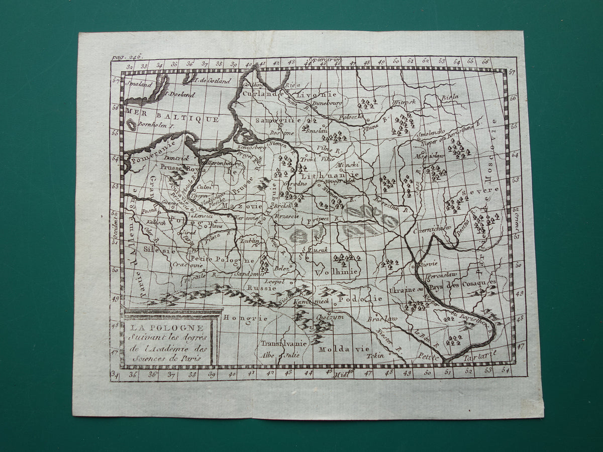 260+ jaar oude kaart van Polen 1759 originele antieke kaart Polen klein formaat