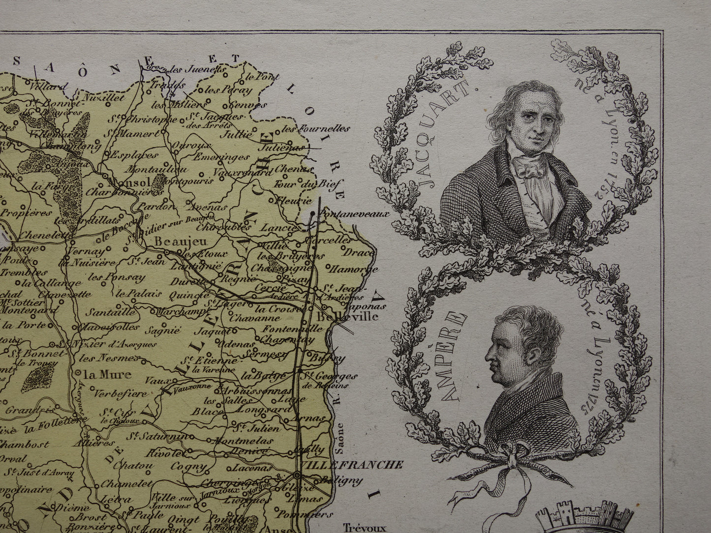 RHONE Old map of Rhône department in France from 1876 original antique map Lyon historical maps