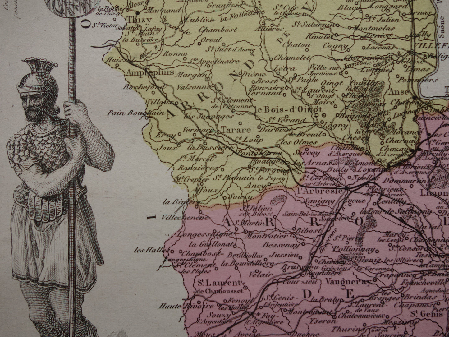 RHONE Old map of Rhône department in France from 1876 original antique map Lyon historical maps