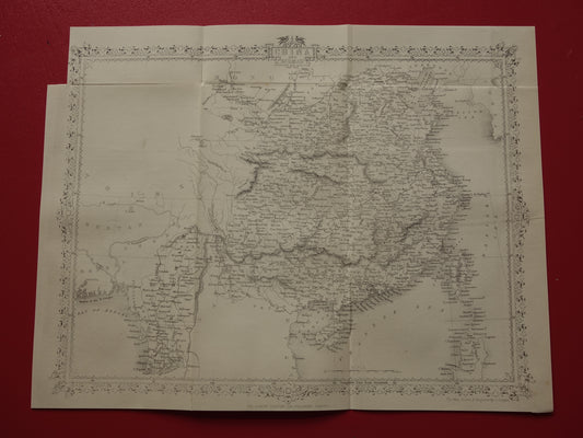 CHINA oude kaart uit 1860 originele antieke landkaart China en Birma John Rapkin - Vintage Engelse kaarten Myanmar
