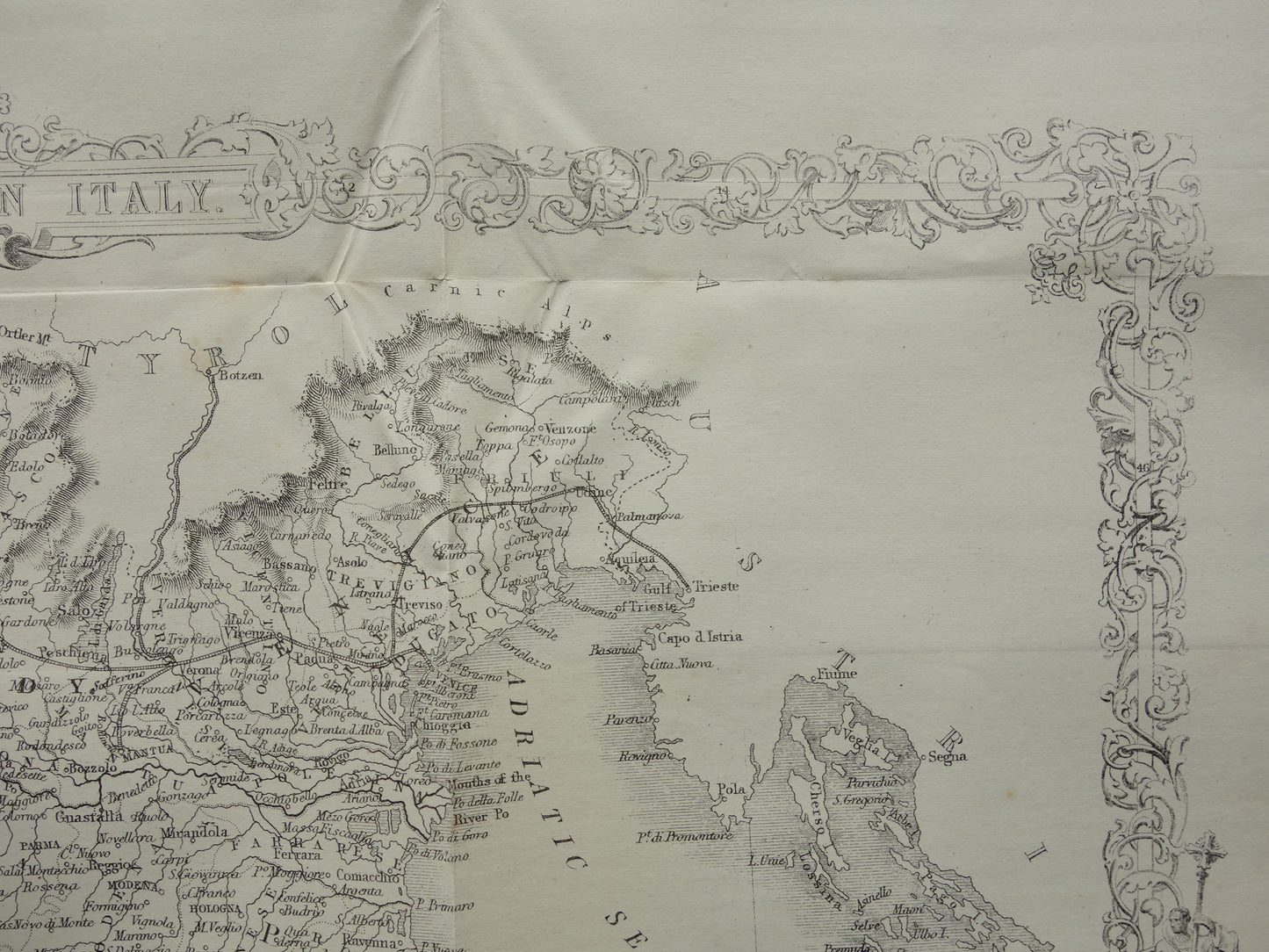 NOORD-ITALIË antieke landkaart uit 1860 van John Rapkin