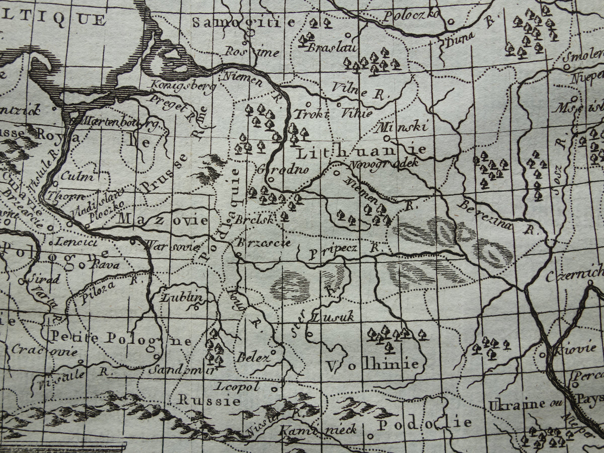 260+ jaar oude kaart van Polen 1759 originele antieke kaart Polen klein formaat