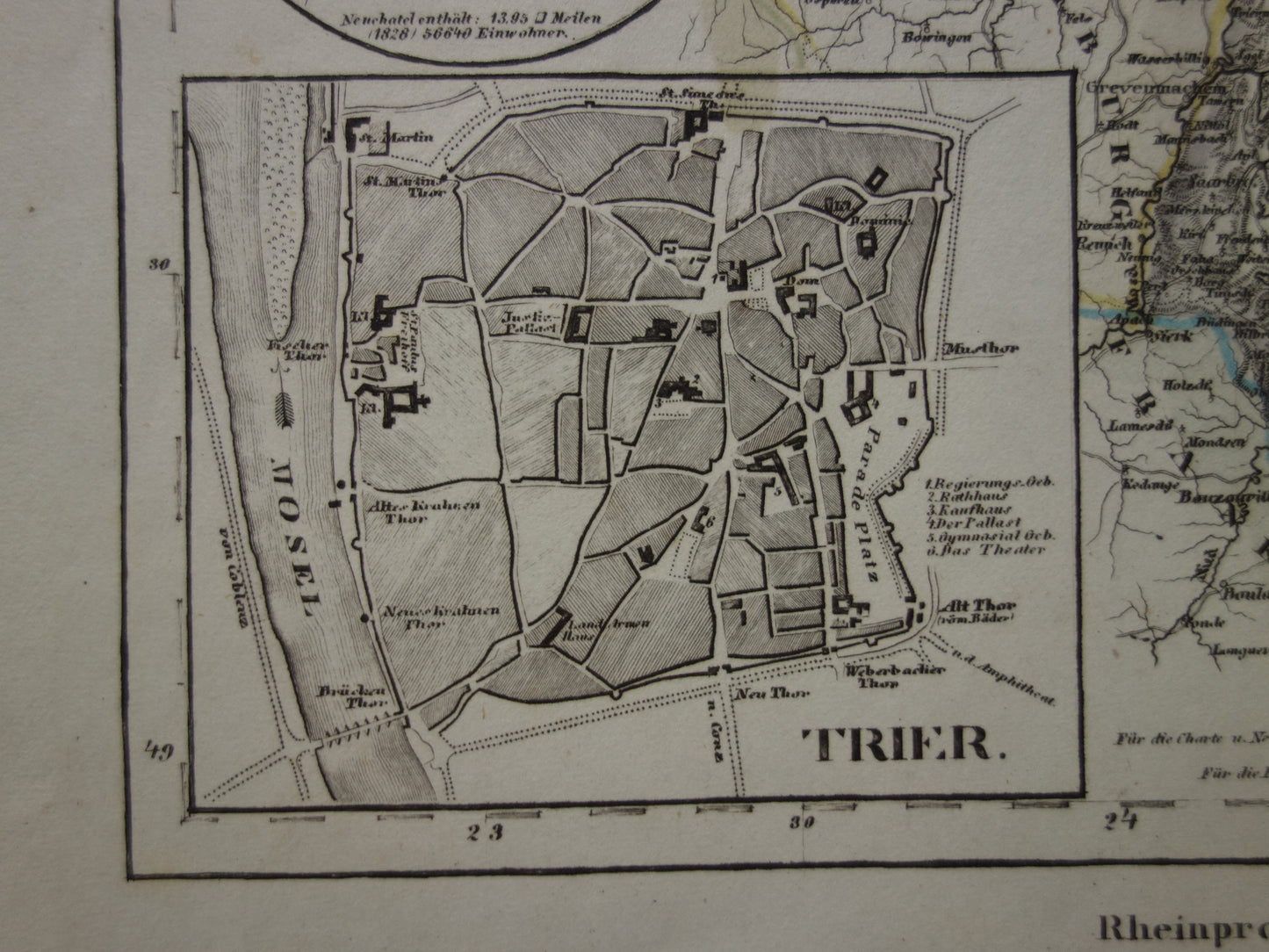 Old map of Lower Rhine Germany 175+ year old hand-colored map Lower Rhine Trier Koblenz Aachen