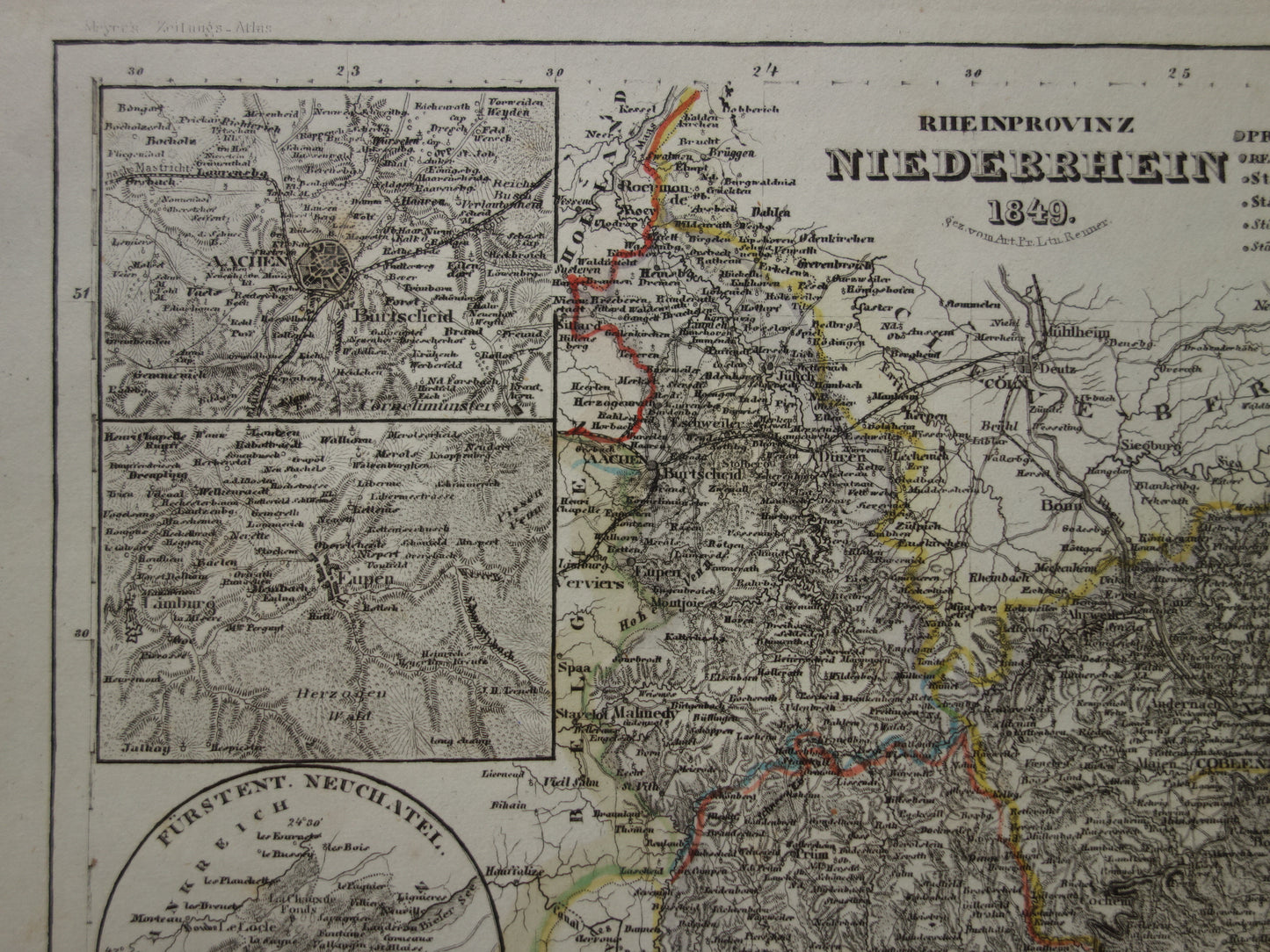 Old map of Lower Rhine Germany 175+ year old hand-colored map Lower Rhine Trier Koblenz Aachen