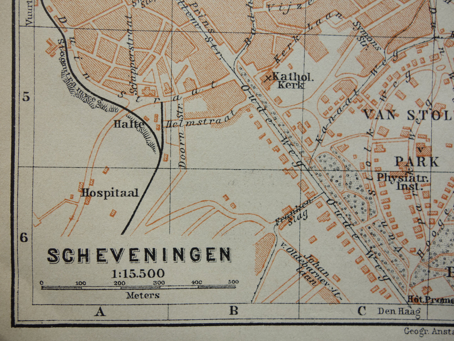 SCHEVENINGEN oude plattegrond van Scheveningen uit 1910 kleine originele antieke kaart Nederland