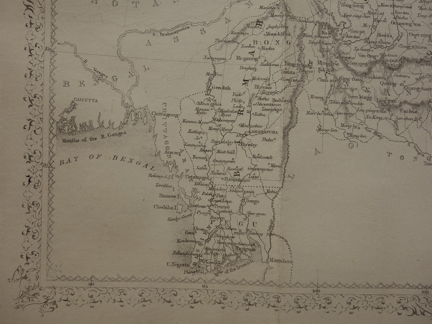 CHINA old map from 1860 original antique map China and Burma John Rapkin - Vintage English maps Myanmar