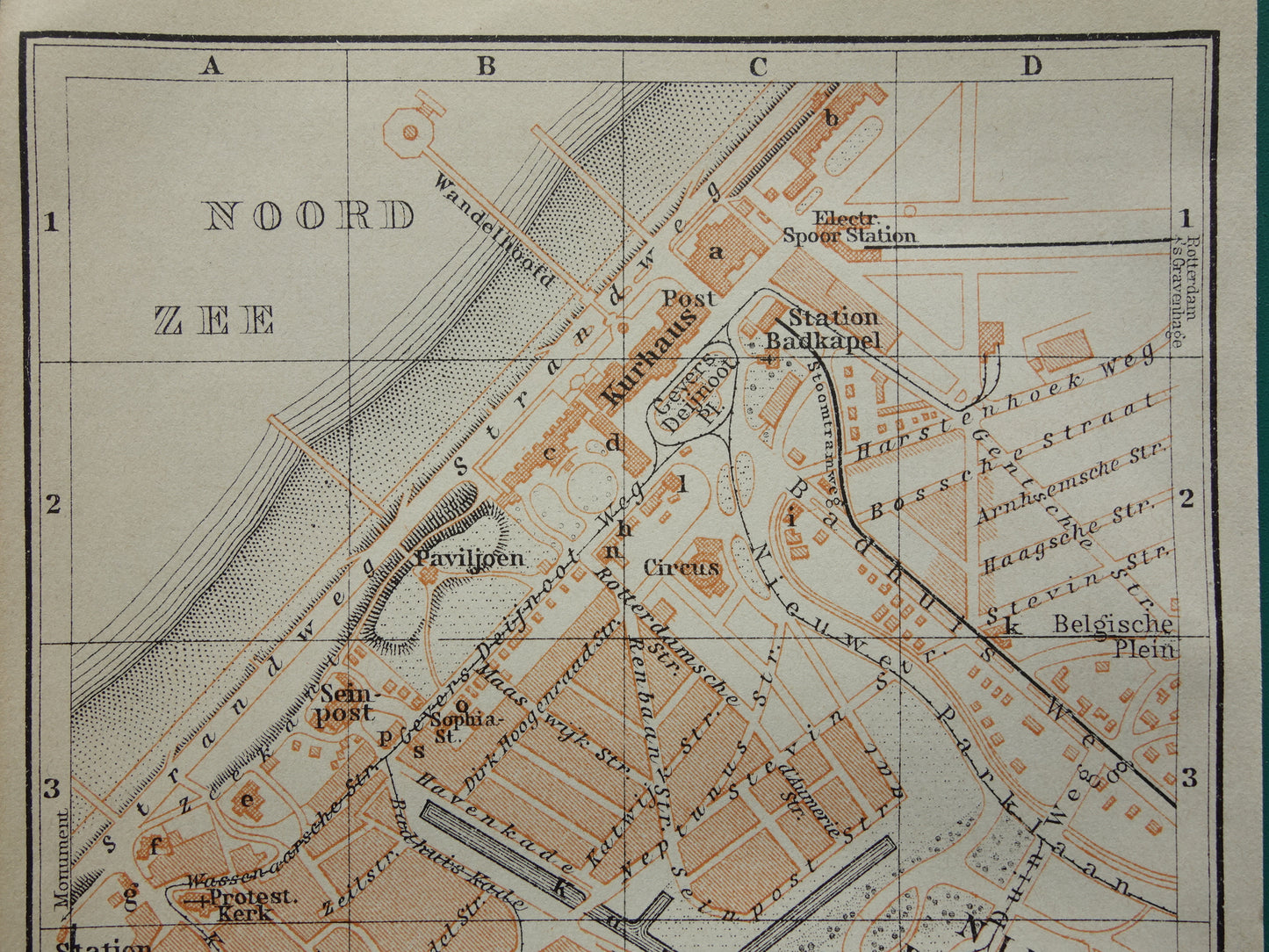 SCHEVENINGEN oude plattegrond van Scheveningen uit 1910 kleine originele antieke kaart Nederland