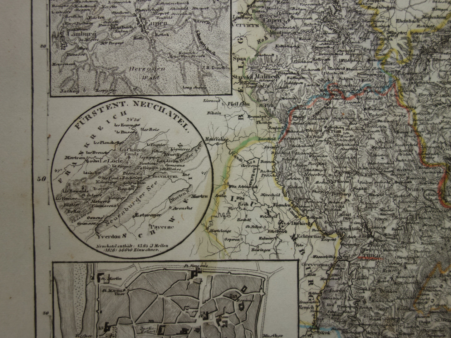 Old map of Lower Rhine Germany 175+ year old hand-colored map Lower Rhine Trier Koblenz Aachen