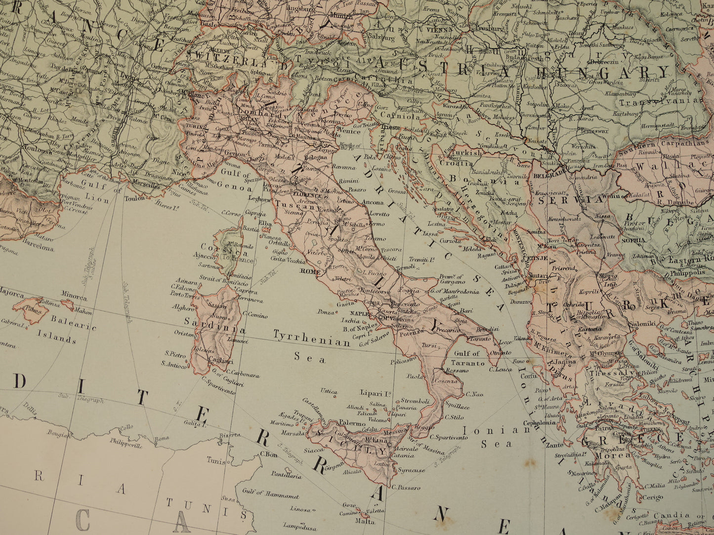 EUROPE Large old map of Europe from 1890 original antique English map continent