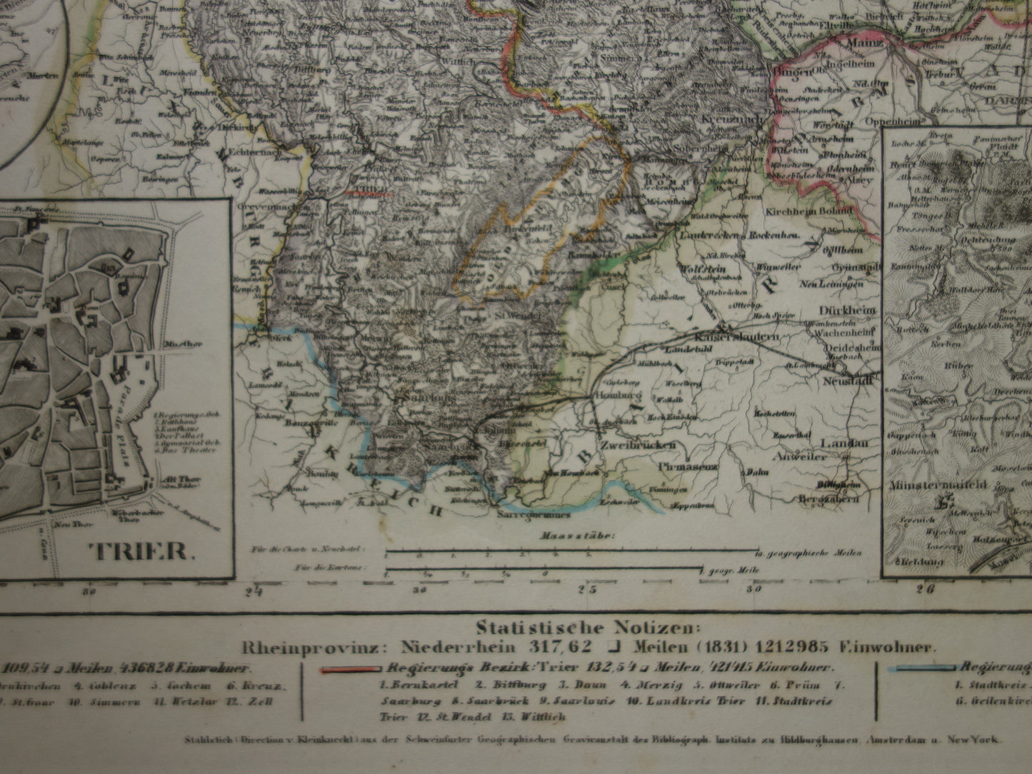 Old map of Lower Rhine Germany 175+ year old hand-colored map Lower Rhine Trier Koblenz Aachen
