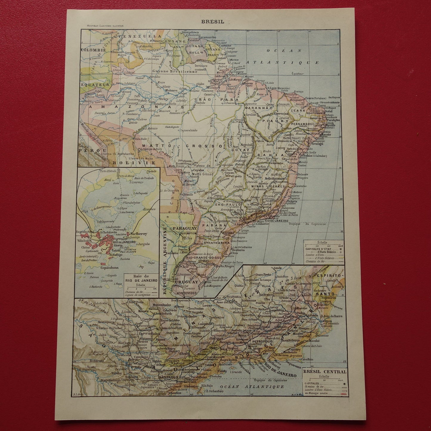BRAZILIË Oude kaart van Brazilië uit 1902 Originele antieke landkaart vintage print Rio de Janeiro
