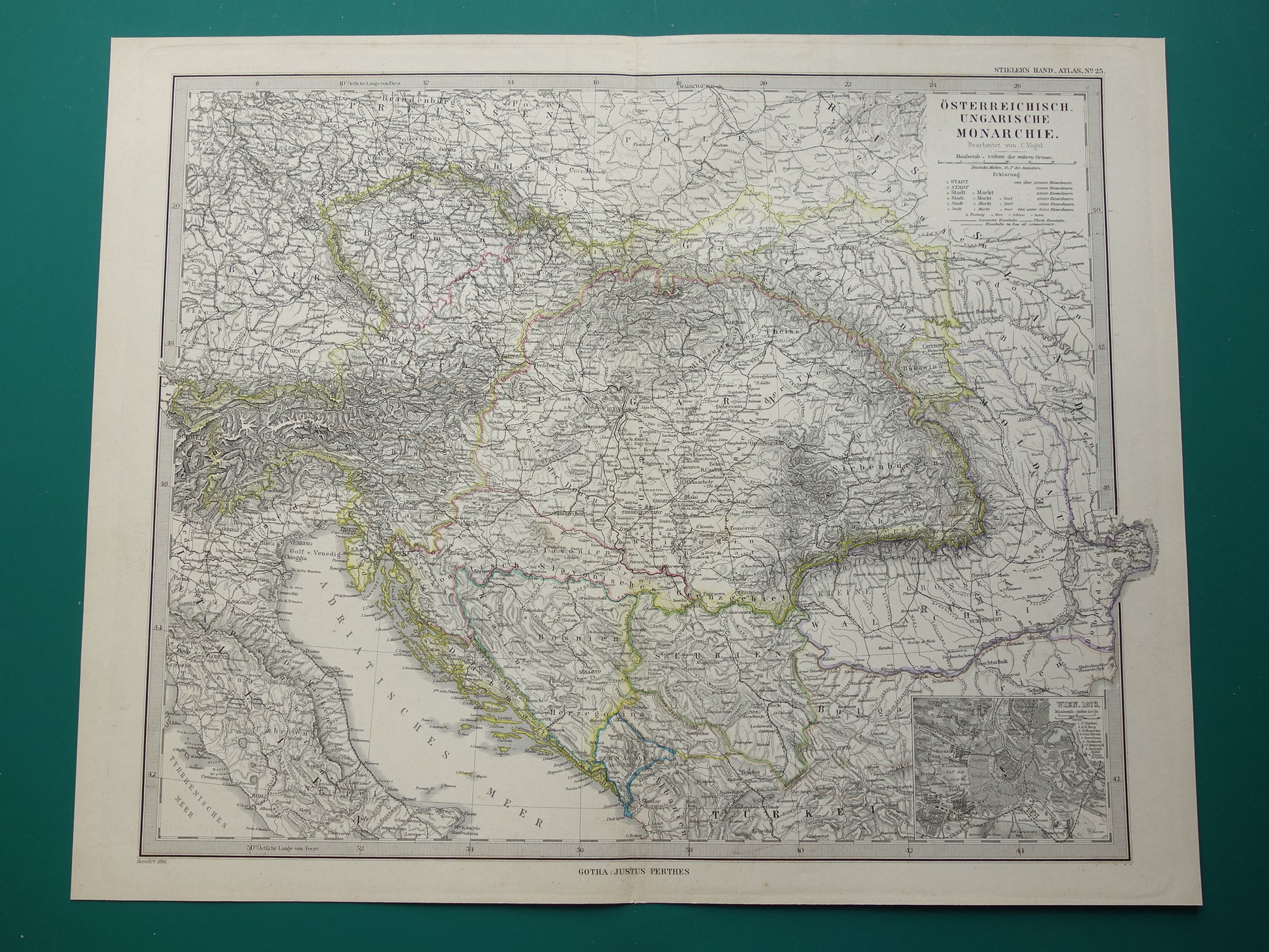 original antique map Austria Hungary from 1886