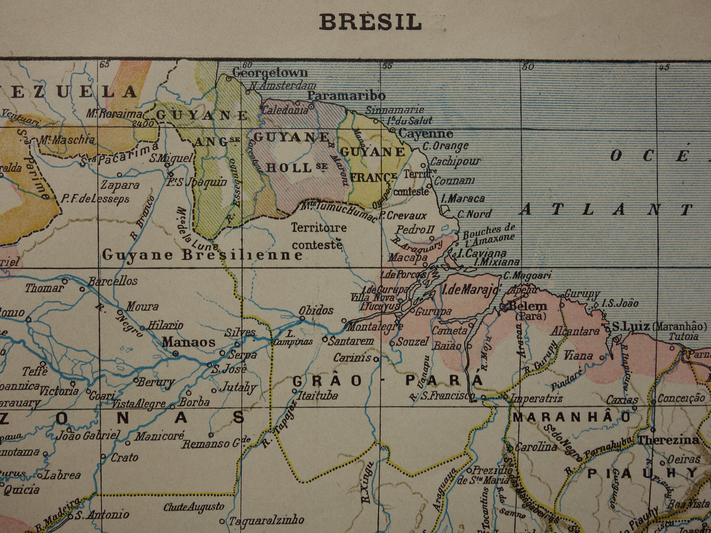 BRAZILIË Oude kaart van Brazilië uit 1902 Originele antieke landkaart vintage print Rio de Janeiro
